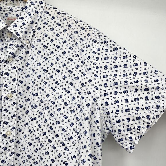 J Crew Shirt Short Sleeve Button Down Secret Wash Shirt Men's L White Floral - Picture 4 of 7